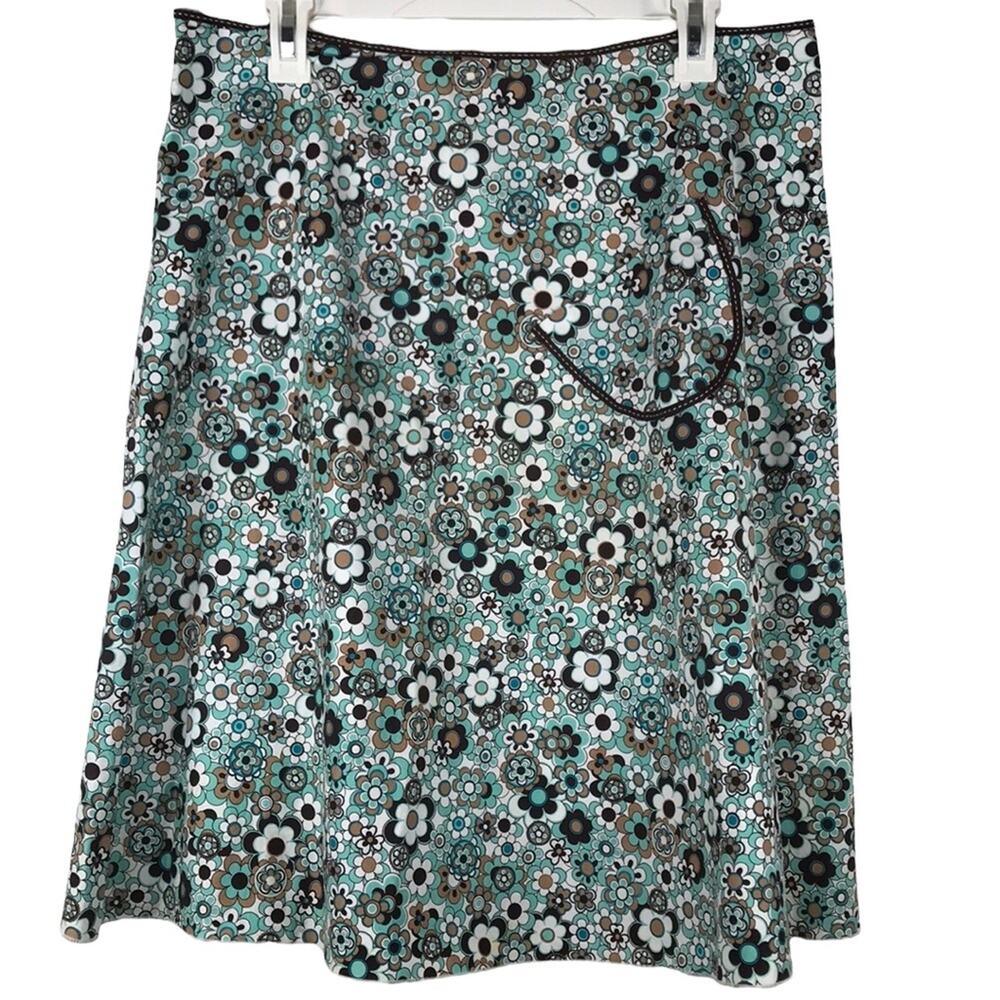 Vintage 90s Lapis Mod Floral Print Skirt A-Line Retro Flower Power Blue Sz Large